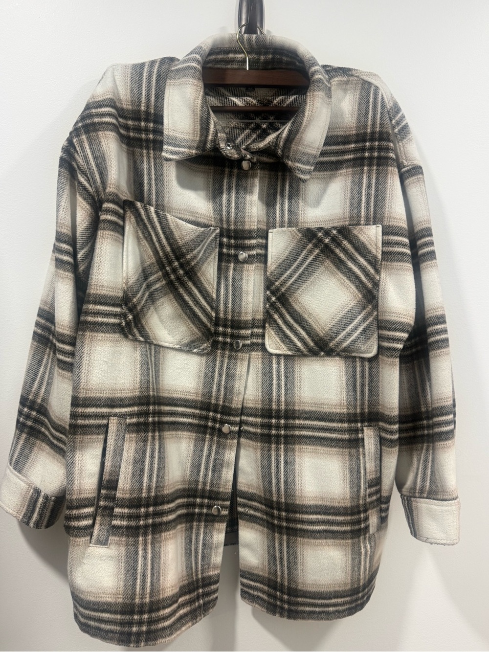 Men’s Heavy Plaid Shacket Jacket Wool Blend Work Coat